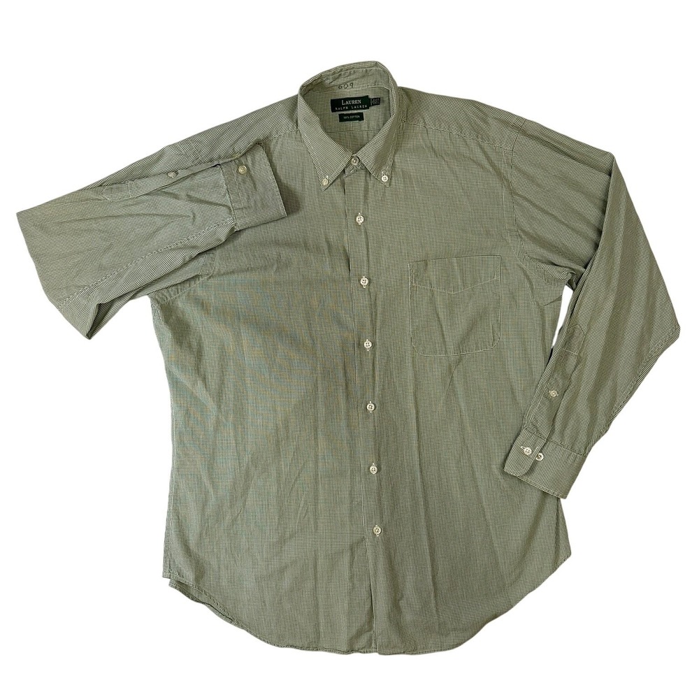 Lauren Ralph Lauren Mens Green Gingham Cotton Button Down Shirt 15.5 32/33